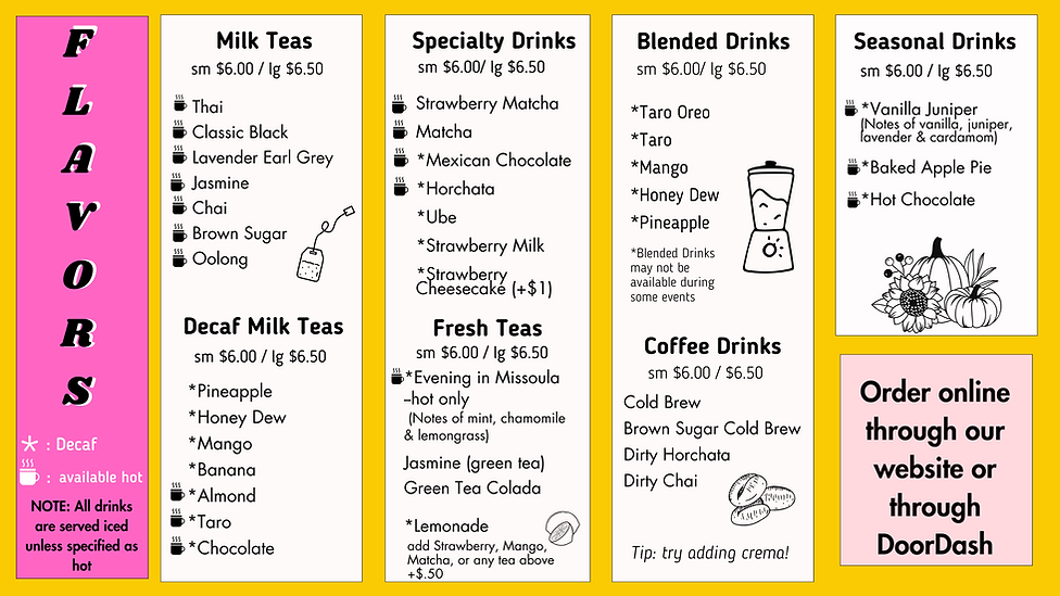 Drink Menu | Pearl Boba Tea